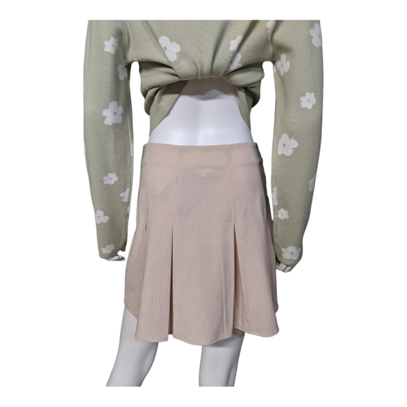 Le Lis Collection Mini Skirt White Tan Plaid S - Picture 3 of 5